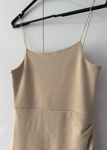 Mango Bej Drapeli İnce Askılı Midi Elbise - Görsel 4