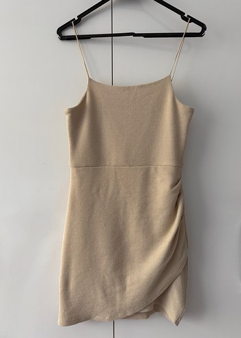 Mango Bej Drapeli İnce Askılı Midi Elbise - Görsel 2