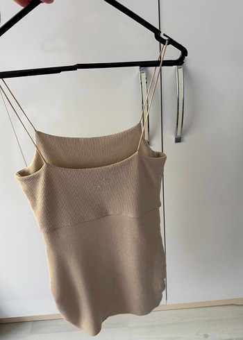 Mango Bej Drapeli İnce Askılı Midi Elbise - Görsel 3