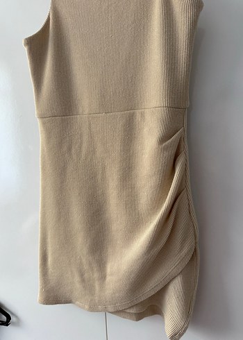 Mango Bej Drapeli İnce Askılı Midi Elbise - Görsel 5