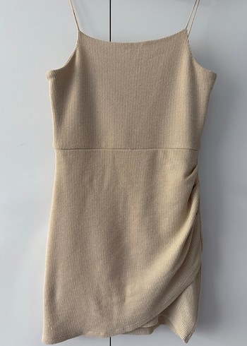 Mango Bej Drapeli İnce Askılı Midi Elbise - Görsel 6