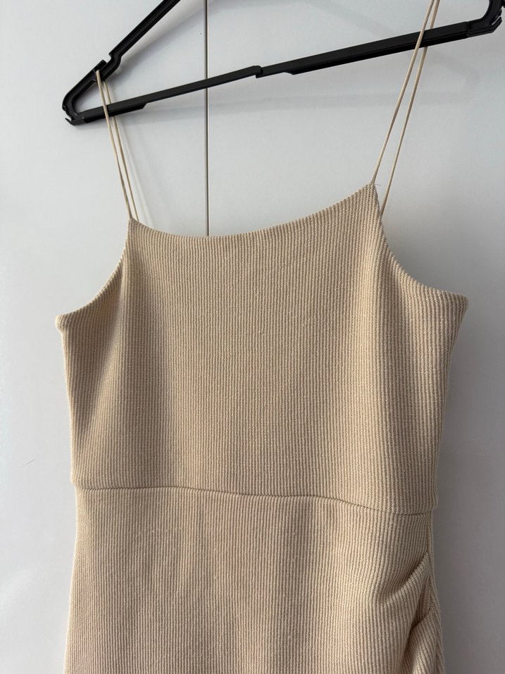 Mango Bej Drapeli İnce Askılı Midi Elbise - Görsel 4