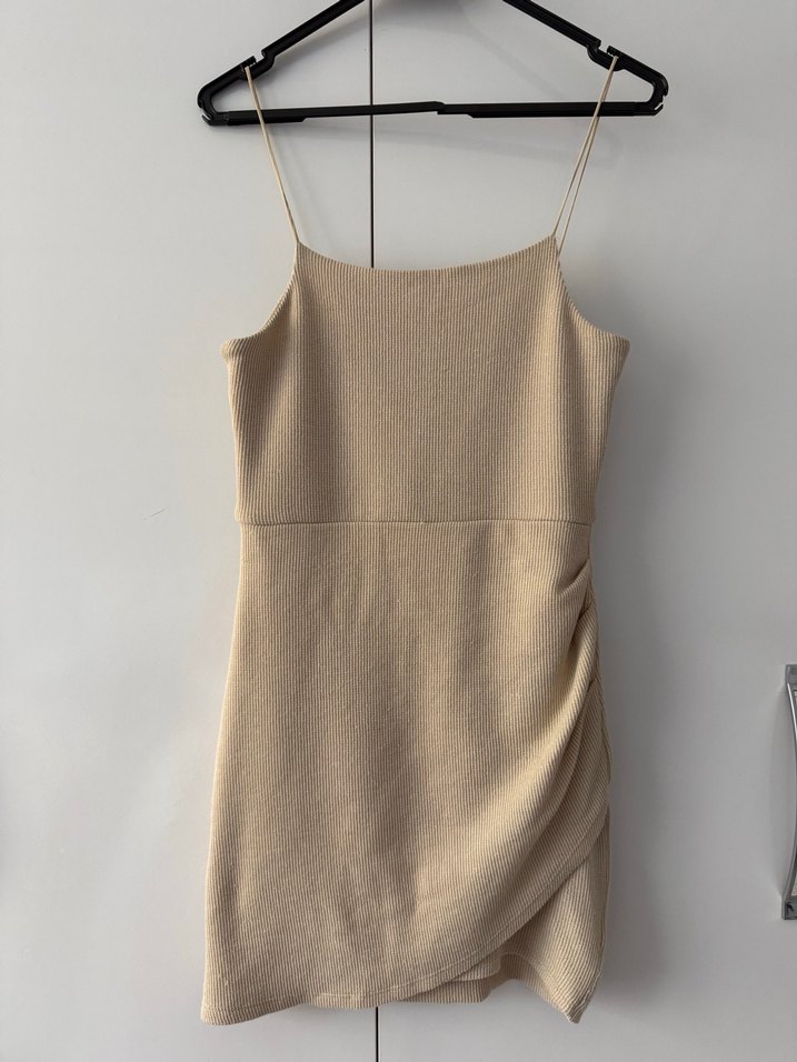 Mango Bej Drapeli İnce Askılı Midi Elbise - Görsel 2