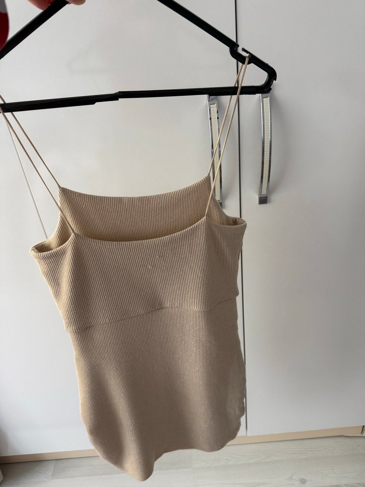 Mango Bej Drapeli İnce Askılı Midi Elbise - Görsel 3