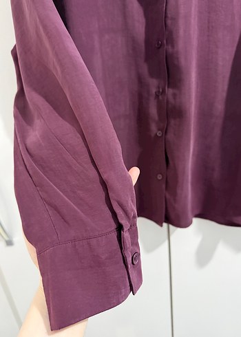 Quzu mürdüm Düğmeli Keten Kadın Gömlek - Görsel 6