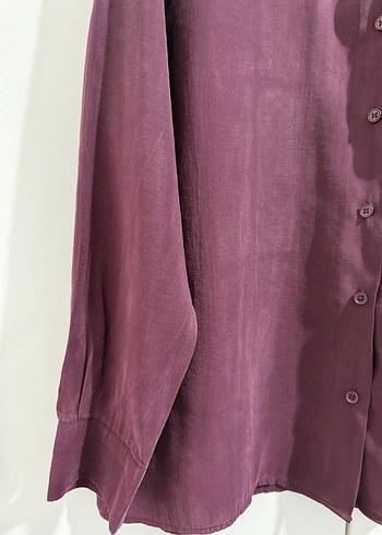 Quzu mürdüm Düğmeli Keten Kadın Gömlek - Görsel 3