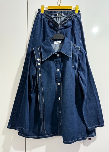 Kadın Lacivert Denim Ceket ve Pantolon Takımı - Görsel 7