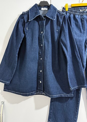 Kadın Lacivert Denim Ceket ve Pantolon Takımı - Görsel 4