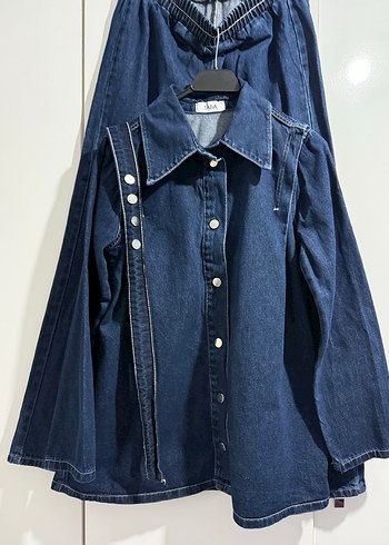 Kadın Lacivert Denim Ceket ve Pantolon Takımı - Görsel 8