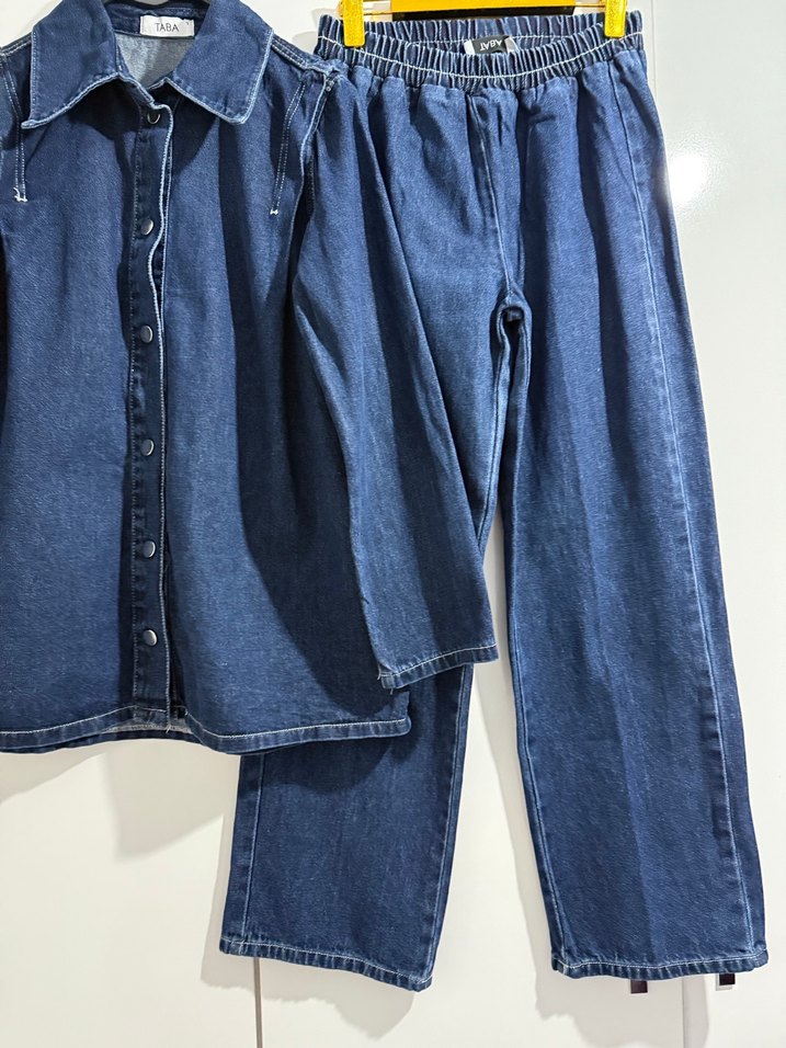 Kadın Lacivert Denim Ceket ve Pantolon Takımı - Görsel 3