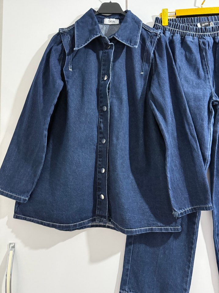 Kadın Lacivert Denim Ceket ve Pantolon Takımı - Görsel 4