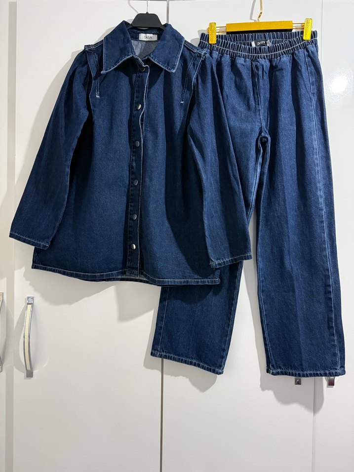 Kadın Lacivert Denim Ceket ve Pantolon Takımı - Görsel 5