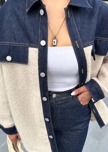 Kadın Krem Geniş Kesim Denim Ceket - Görsel 3