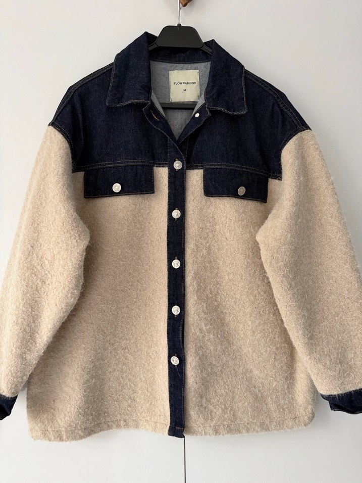 Kadın Krem Geniş Kesim Denim Ceket - Görsel 5