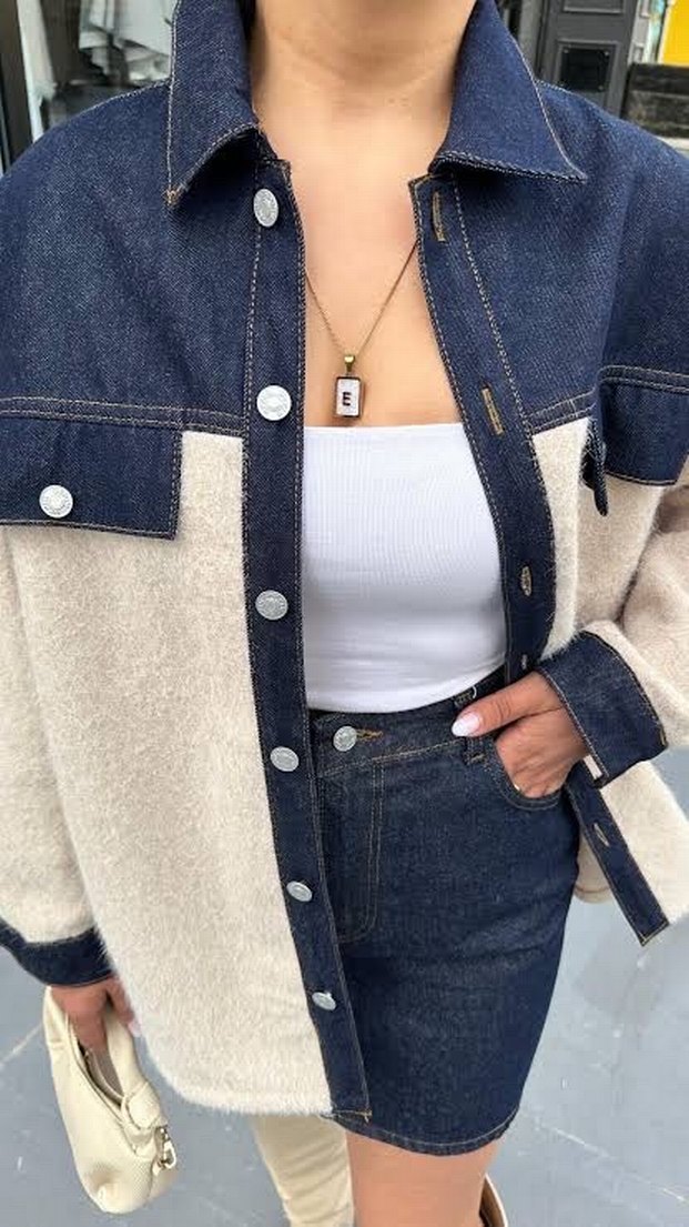 Kadın Krem Geniş Kesim Denim Ceket - Görsel 3