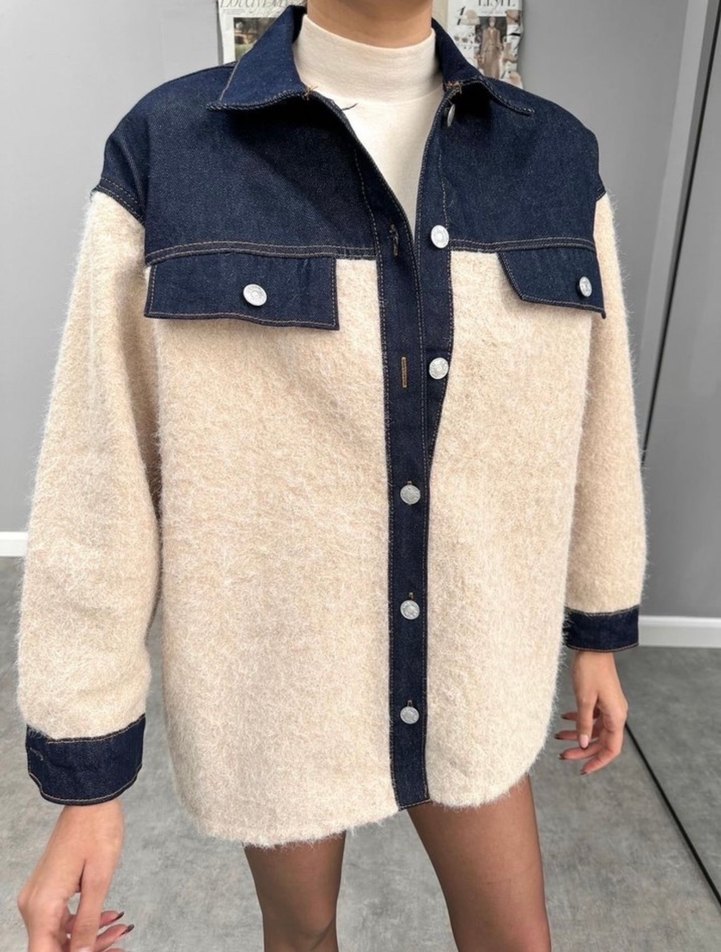 Kadın Krem Geniş Kesim Denim Ceket - Görsel 2