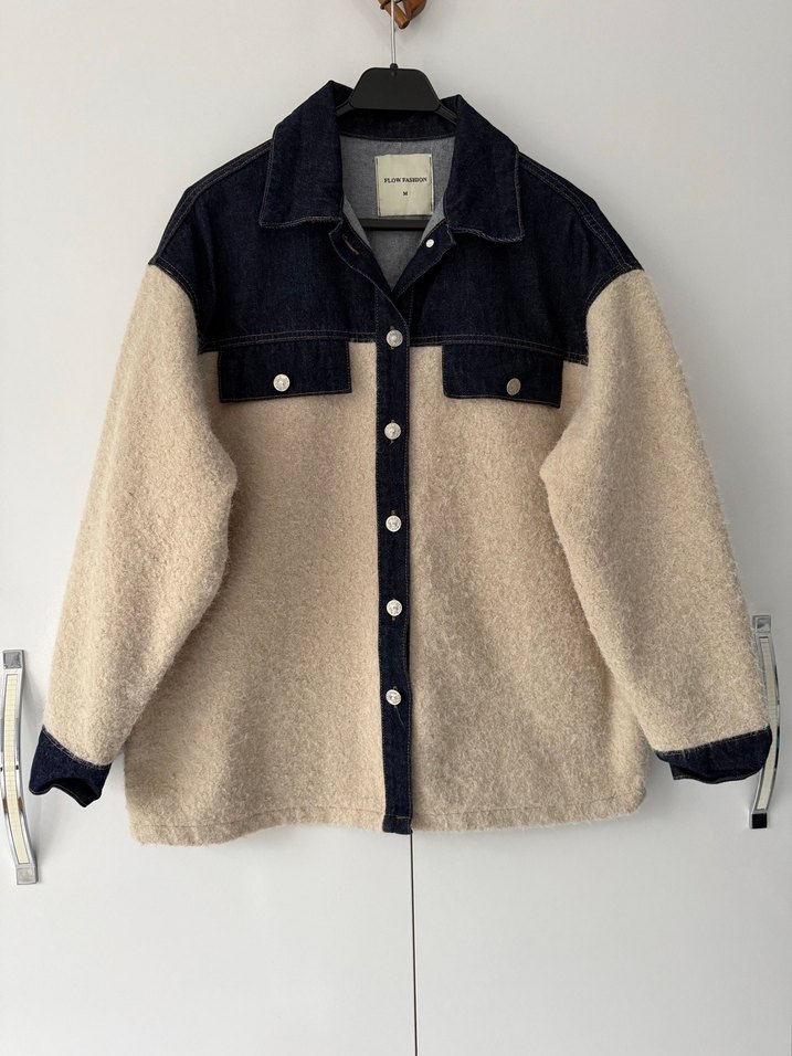 Kadın Krem Geniş Kesim Denim Ceket - Görsel 4