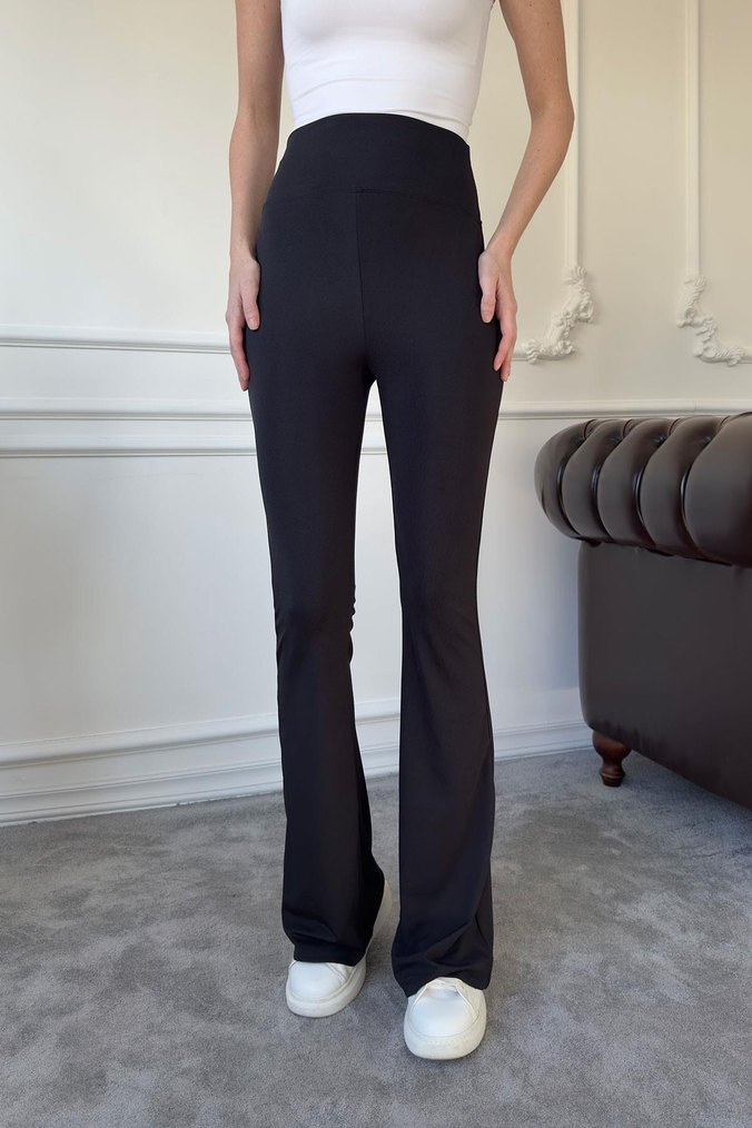 Alo Siyah Rahat Kesim İspanyol Paça Kadın Pantolon - Görsel 3