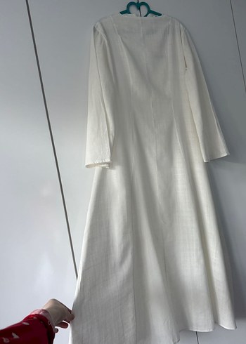 Bohem Tarz Beyaz Uzun Keten Elbise - Görsel 8