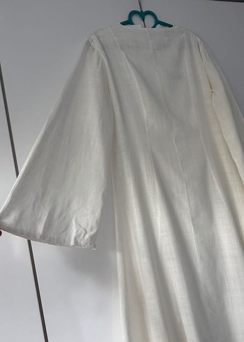 Bohem Tarz Beyaz Uzun Keten Elbise - Görsel 7