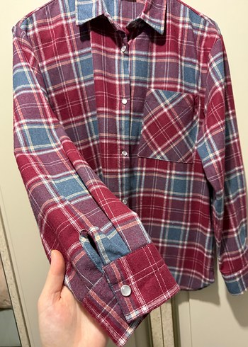 Kadın bordo Gri Ekose Uzun Kollu Gömlek - Görsel 13