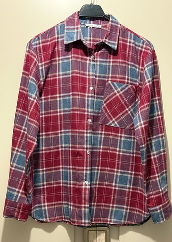 Kadın bordo Gri Ekose Uzun Kollu Gömlek - Görsel 5