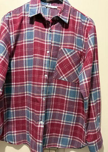 Kadın bordo Gri Ekose Uzun Kollu Gömlek - Görsel 8