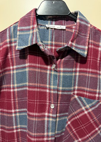 Kadın bordo Gri Ekose Uzun Kollu Gömlek - Görsel 7