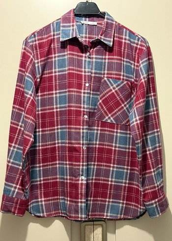 Kadın bordo Gri Ekose Uzun Kollu Gömlek - Görsel 4