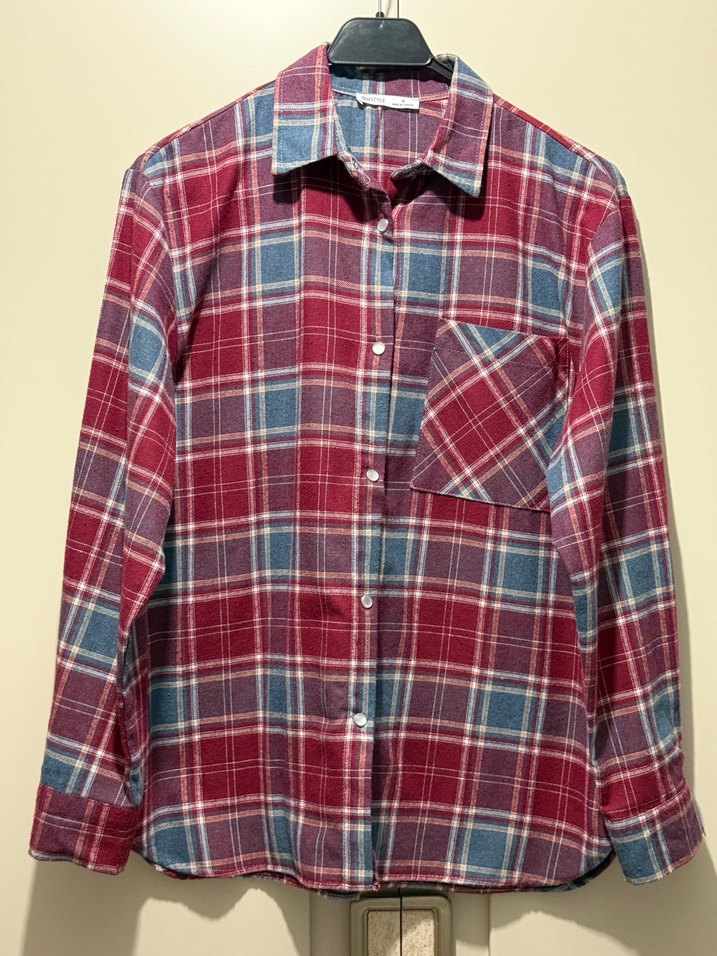 Kadın bordo Gri Ekose Uzun Kollu Gömlek - Görsel 5