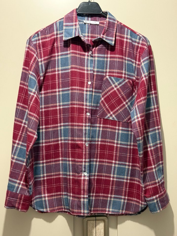 Kadın bordo Gri Ekose Uzun Kollu Gömlek - Görsel 4