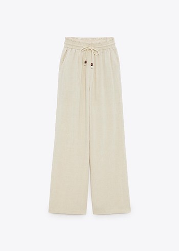 Zara Bej Keten Salaş Midi Kadın Pantolon