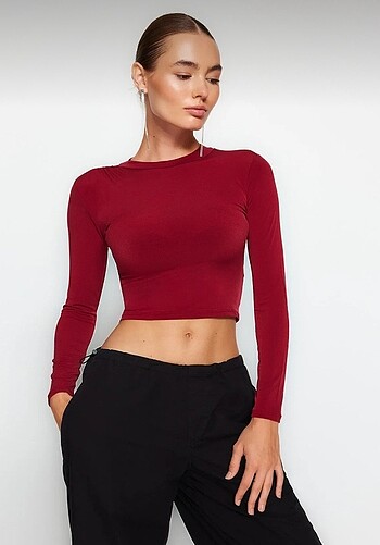 Bordo/kırmızı crop bluz