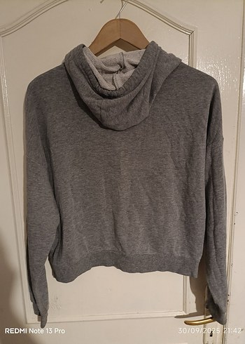 l Beden gri Renk Gri Kapüşonlu Sweatshirt (L)