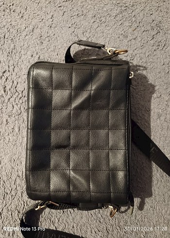 Kare Desenli Siyah Deri Kadın Çanta - Görsel 2