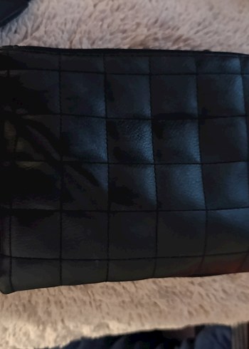 Kare Desenli Siyah Deri Kadın Çanta - Görsel 7