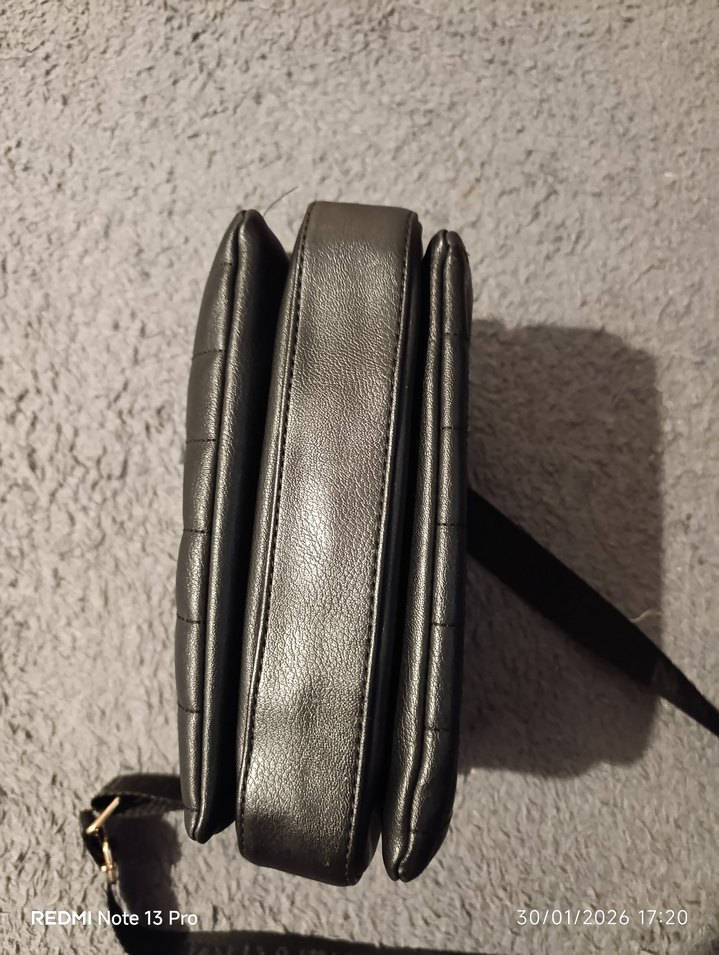 Kare Desenli Siyah Deri Kadın Çanta - Görsel 5