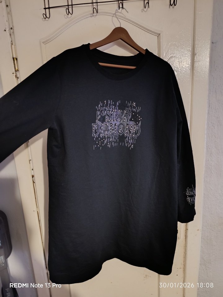 Siyah Uzun Kollu Baskılı Kadın Sweatshirt - Görsel 2