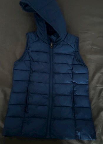 Koyu Mavi Kapüşonlu Kadın Yelek - Görsel 2