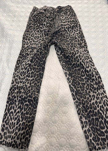 Kadın Leopar Desenli Suni Kürklü kot Pantolon - Görsel 3