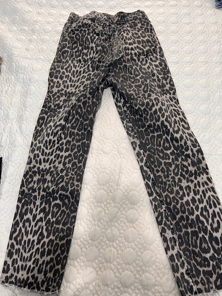 Kadın Leopar Desenli Suni Kürklü kot Pantolon - Görsel 3