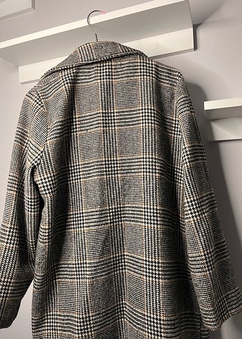Kadın Gri Ekose Uzun Düğmeli Kaban - Görsel 4
