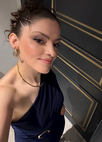 Lacivert Uzun Drapeli Abiye Elbise - Görsel 3