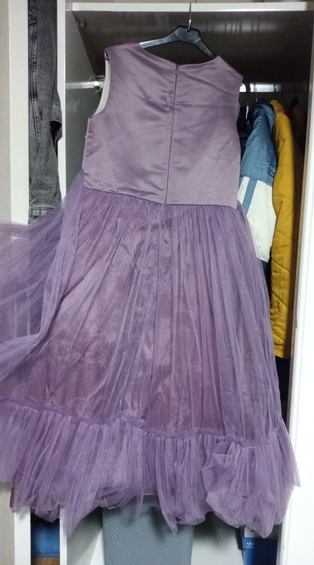 Pastel Mor Uzun Straplez Elbise - Görsel 2