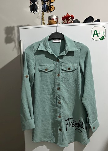 Gri Kadın Keten Mini Gömlek - Görsel 2