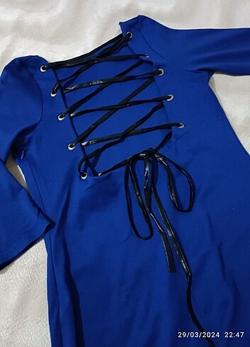 Modagram Sırt detay mavi elbise