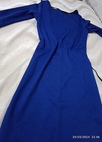 40 Beden Sırt detay mavi elbise