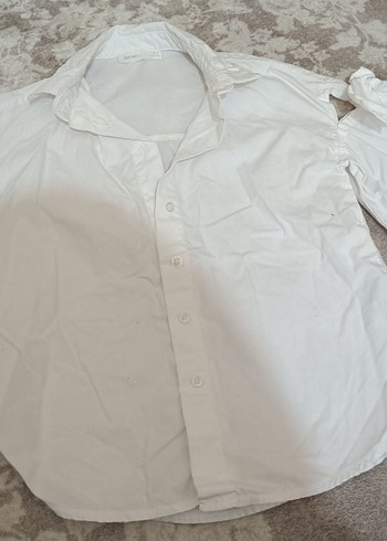 Düğmeli Beyaz Keten çocuk Gömlek - Görsel 3