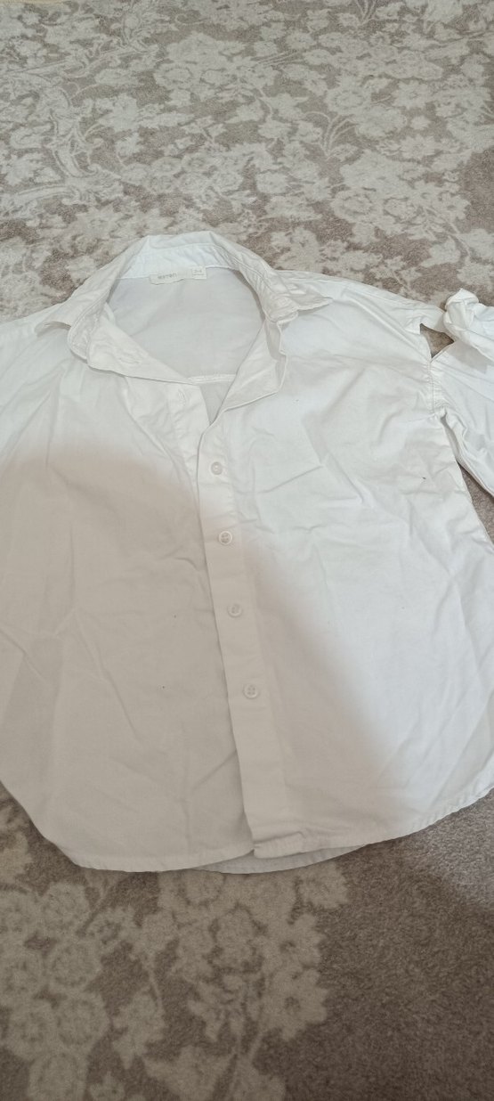 Düğmeli Beyaz Keten çocuk Gömlek - Görsel 3