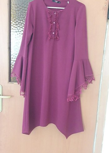 38 Beden mor Renk koyu pembe Nakışlı Bohem Midi Tunik